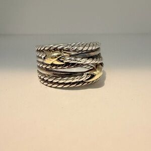 David Yurman | Double X Crossover Ring with Gold | Size 7.5
